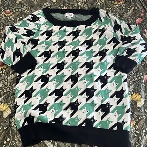 3/4 sleeve cat houndstooth sweater